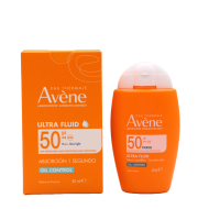 Avene Solar Ultra Mat Fluido 50 máxima protección para pieles sensibles mixtasgrasas. Sin perfume, resistente al agua, muy alta protección solar.

