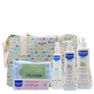 Mustela Bolsa de Paseo Arcoiris. Imagen de la bolsa con los productos por fuera.