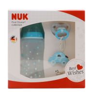 Nuk First Choice Biberón Tetina Silicona 300ml + Chupete con Cadena Set Boy 0-6m