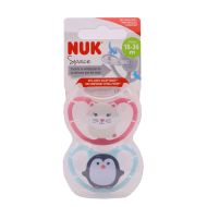 Nuk Space Chupete Silicona 18-36m 2 Chupetes con Portachupetes