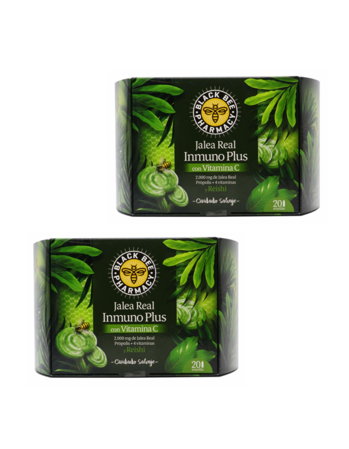 Black Bee Jalea Real Inmuno Plus con Vitamina C y Reishi 20 + 20 Ampollas Duplo