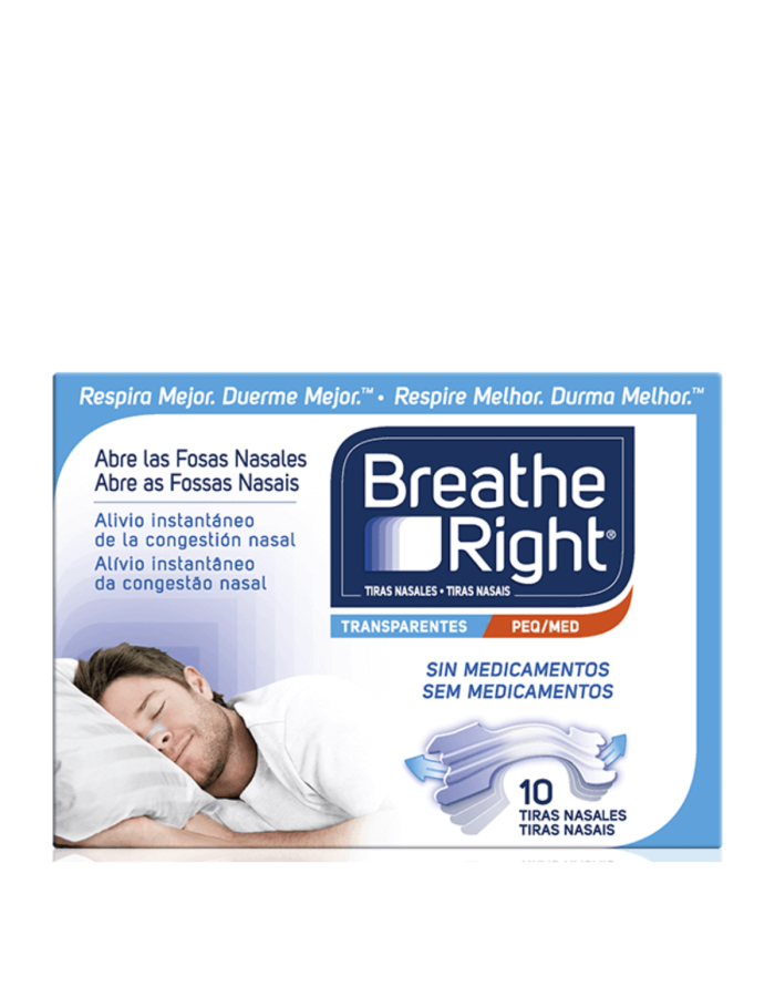 Breathe Right Tiras Nasales Transparentes Pequeña Mediana 10 Tiras              