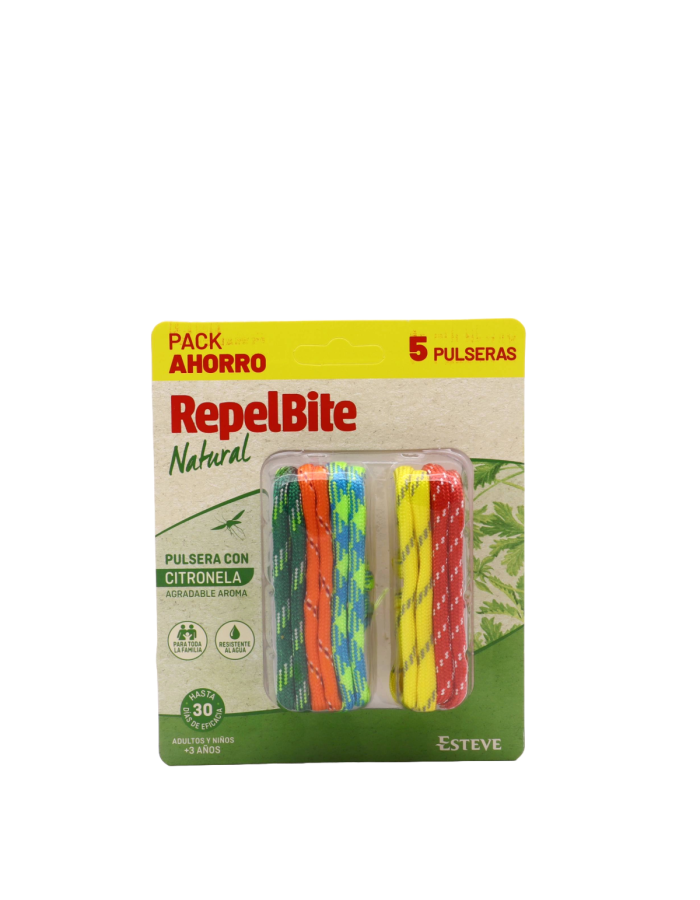 Repelbite Natural 5 Pulseras con Citronella Colores