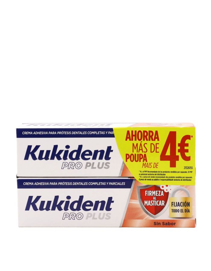 Kukident Pro Plus Firmeza al Masticar Sin Sabor 2x40g
