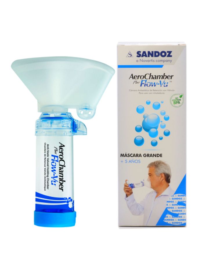 AeroChamber Plus Flow Vu Cámara de Inhalación Máscara Grande +5 Años     