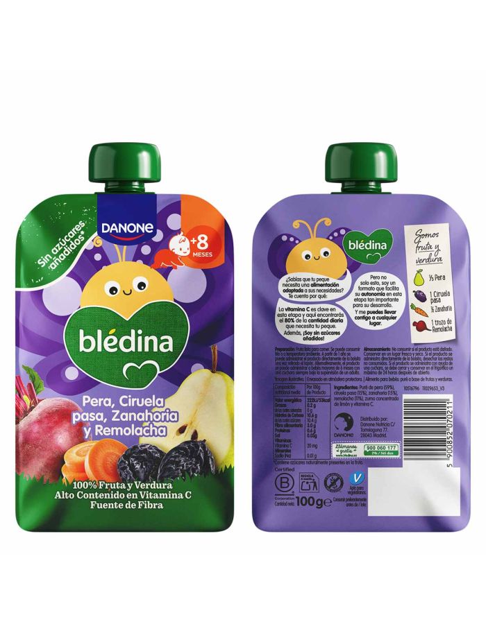 Blédina Bolsita Pera Ciruela pasa Zanahoria y Remolacha 100g