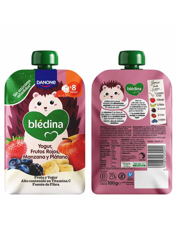 Bledina Bolsita Yogur Frutos Rojos Manzana y Platano 100g