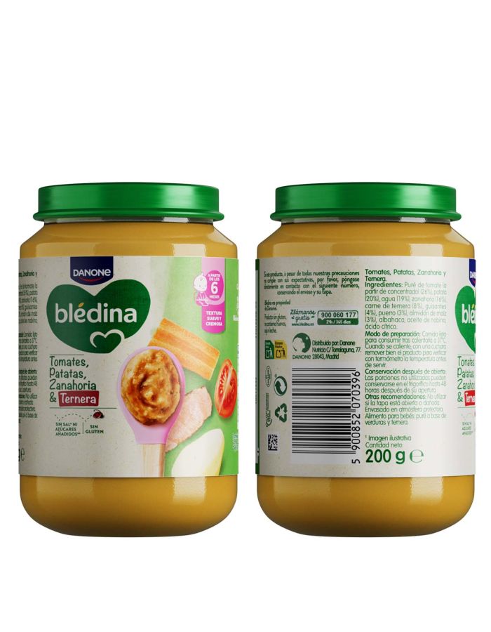 Blédina Tarrito Tomates Patatas Zanahoria y Ternera 200g
