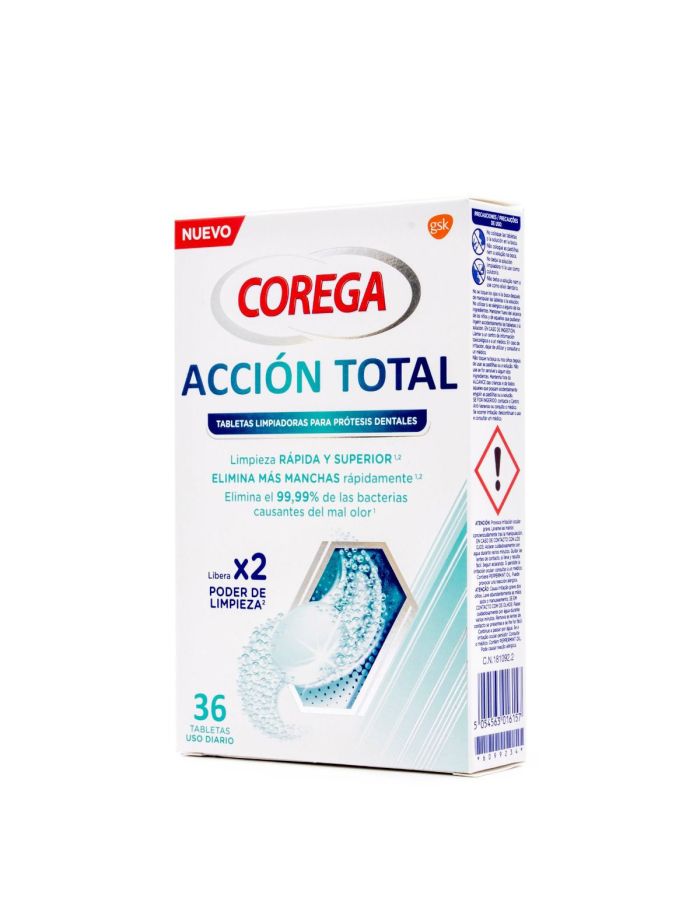 Corega Acción Total Tabletas Limpiadoras Para Prótesis Dentales 36 Tabletas