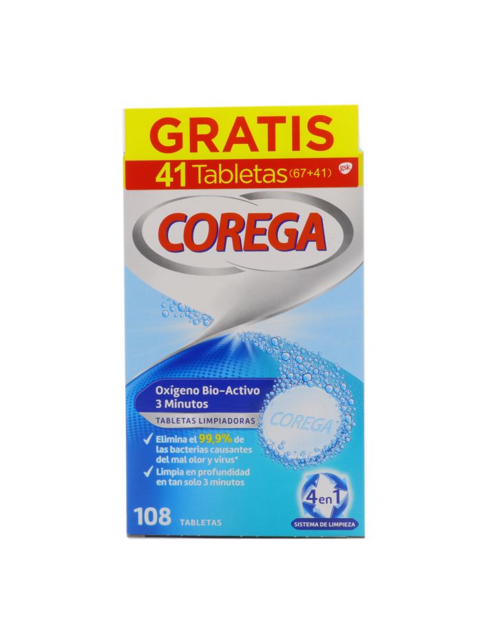 Corega Oxígeno Bio Activo Limpieza Prótesis Dental 108 Tabletas