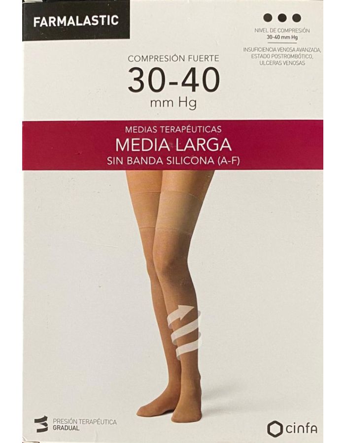 Farmalastic Media Larga Compresión Fuerte Sin Banda Silicona Talla E Beige 1 Ud