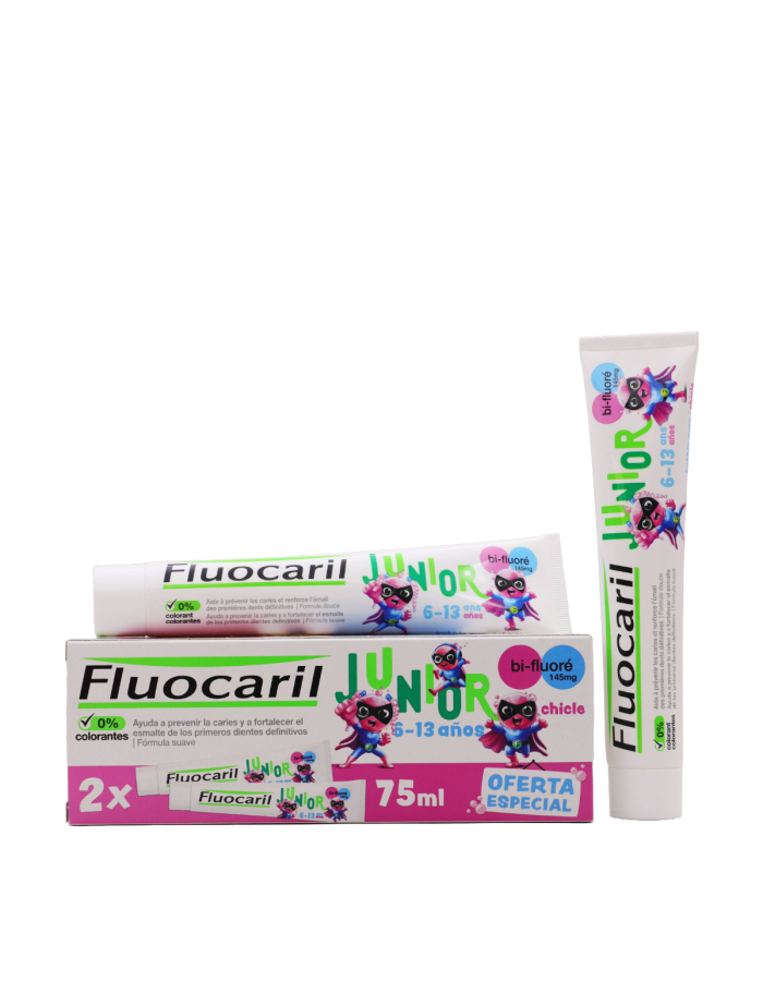 Fluocaril Junior Pasta Dentífrica Sabor Chicle 6-12 Años 75ml x 2 Pack Ahorro