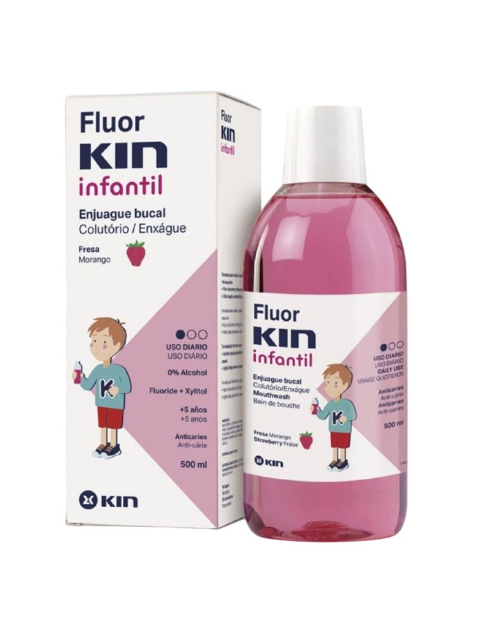 Fluor Kin Infantil Enjuague Bucal Fresa Morango 500ml + Pasta Dentífrica Gratis