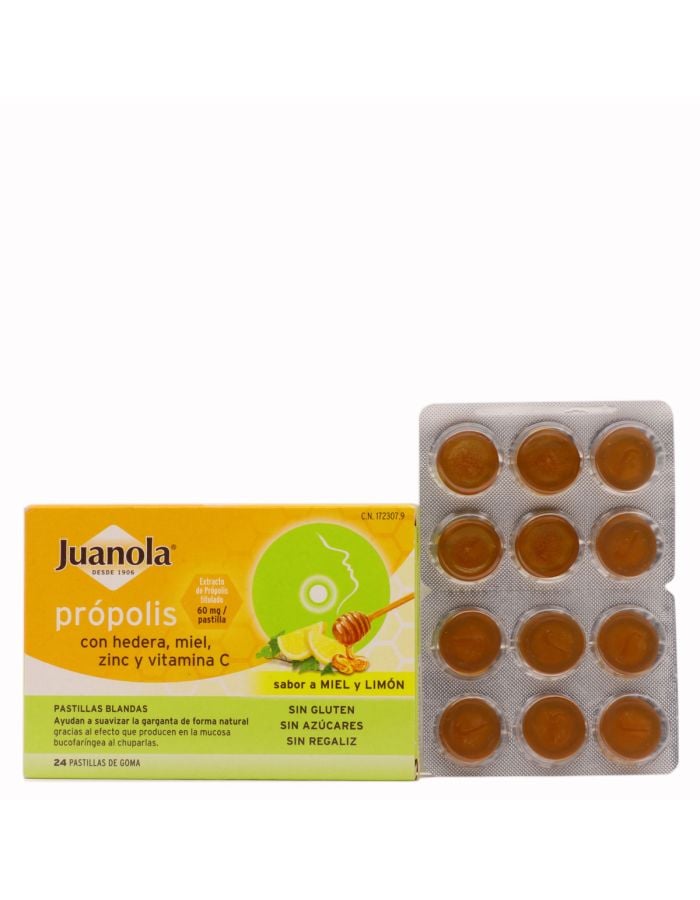 Juanola Própolis +Hedera con Miel, Zinc y Vitamina C, Sabor Limón Miel 24 pastillas blandas