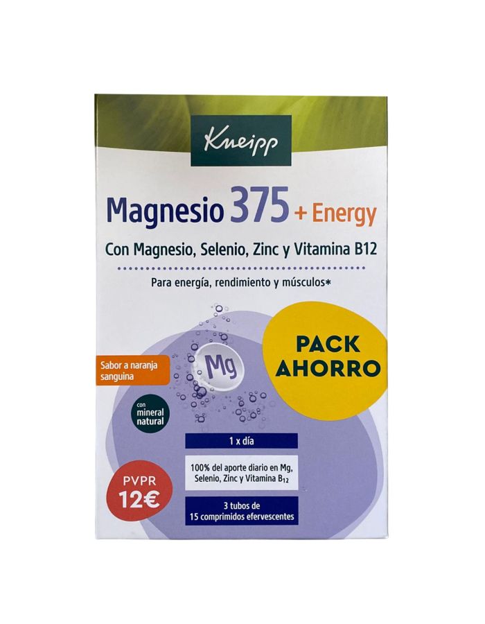 Kneip Magnesio 375 + Energy 15 Comprimidos x 3 Triplo Pack Ahorro