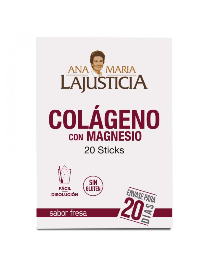 Ana María Lajusticia Colágeno con Magnesio Sabor Fresa 20 Sticks Envase para 20 Días