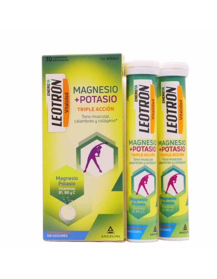 Leotron Magnesio y Potasio 30 Comprimidos Efervescentes Sabor Naranja