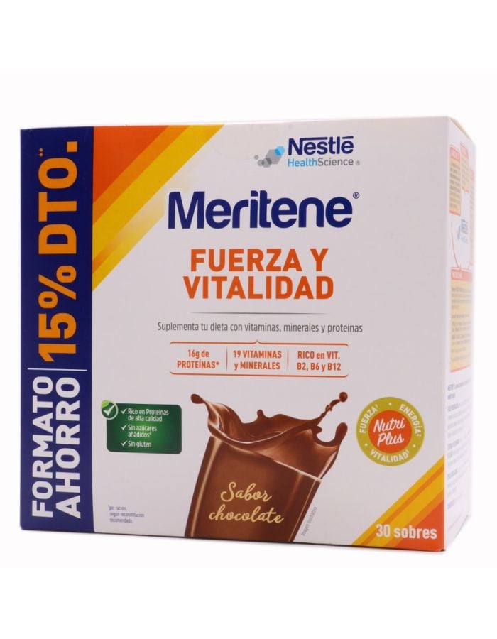 Meritene Chocolate Fuerza y Vitalidad Batido 30 Sobres 15%Dto Formato Ahorro-1        