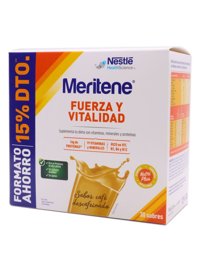 Meritene Fuerza y Vitalidad Sabor Café Descafeinado 30 Sobres