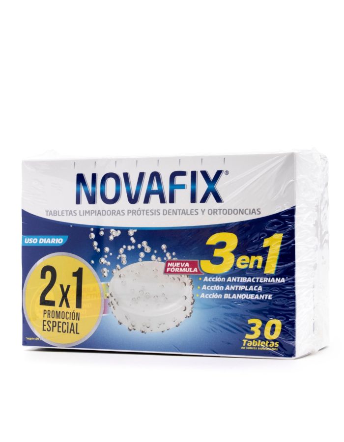 Novafix Tabletas Limpiadoras Prótesis y Ortodoncia 3 en 1 30Uds