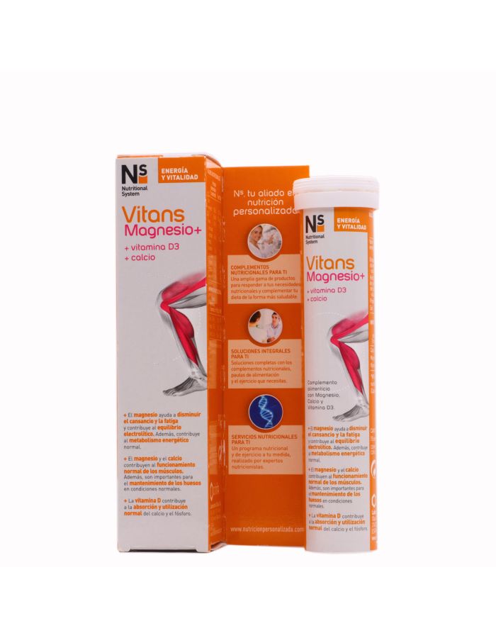 NS Vitans Magnesio + Vitamina D3 + Calcio 15 Comprimidos Efervescentes Sabor Naranja