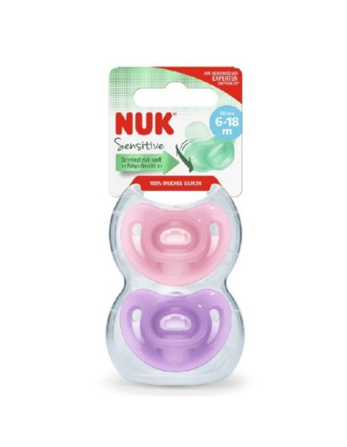 Nuk Sensitive Chupete Silicona 6-18m 2 Chupetes con Portachupetes