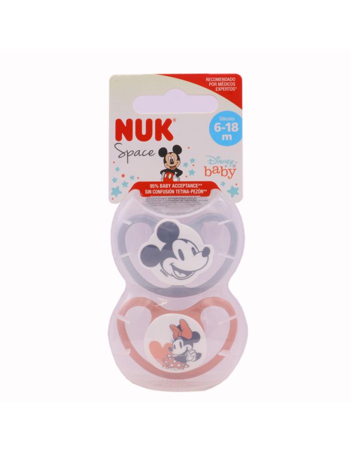 Nuk Space Chupete Silicona Mickey 6-18m Pack 2 Chupetes Gris Rojo Disney Baby