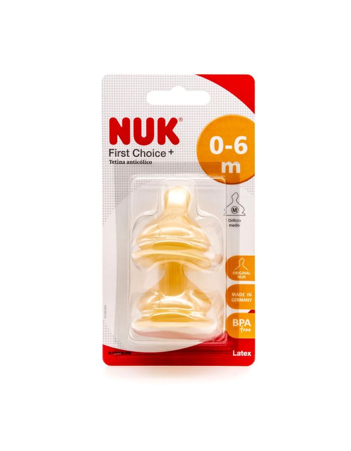 Nuk First Choice+ Tetina de Látex Tamaño 1 Orificio M 0-6m 2 Tetinas