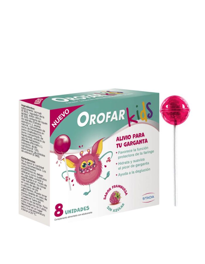 Orofar Kids 8 Piruletas Sabor Frambuesa