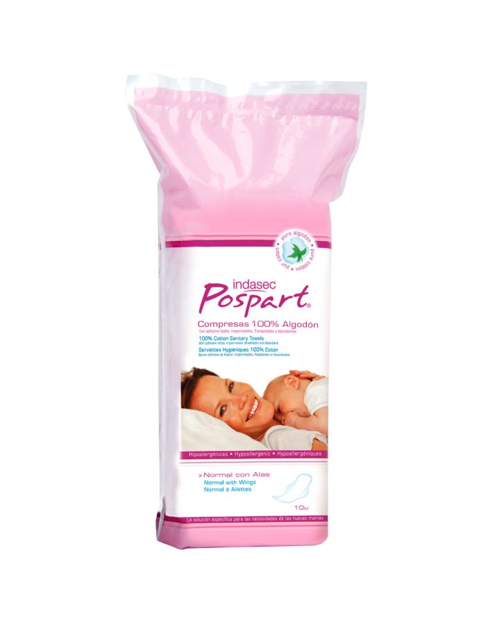 Postpart Compresa Normal con Alas 100% Algodón 10 Compresas