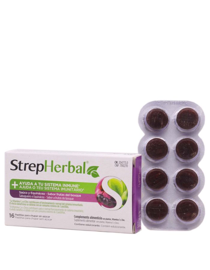 StrepHerbal Saúco y Equinácea Sabor Frutas del Bosque 16 Pastillas para Chupar-1