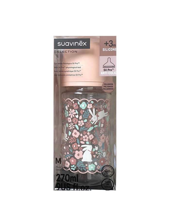 Suavinex Biberón Tetina Silicona SX Pro Flujo M +3m 270ml 