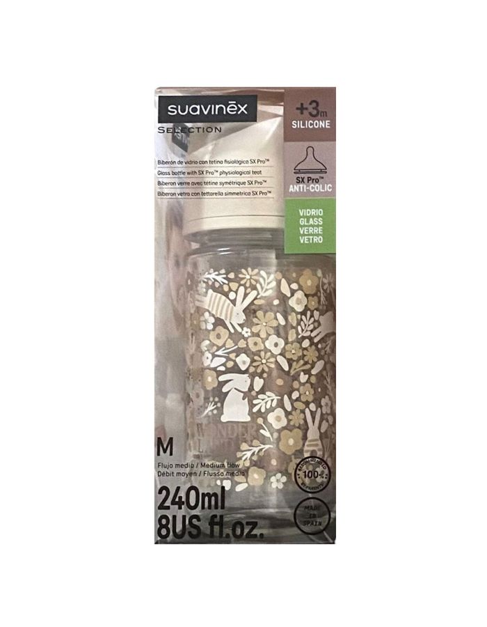 Suavinex Biberón Vidrio Tetina Silicona SX Pro Flujo M +3m 240ml