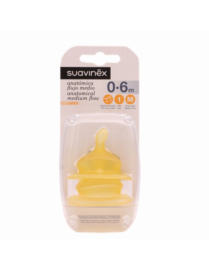 Suavinex Tetina Látex Anatómica Talla 1 Flujo M  0-6m Pack 2 Tetinas