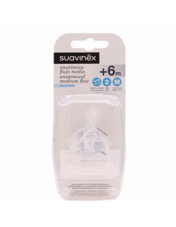 Suavinex Tetina Silicona Anatómica Flujo M T-2 +6M Pack 2 Tetinas