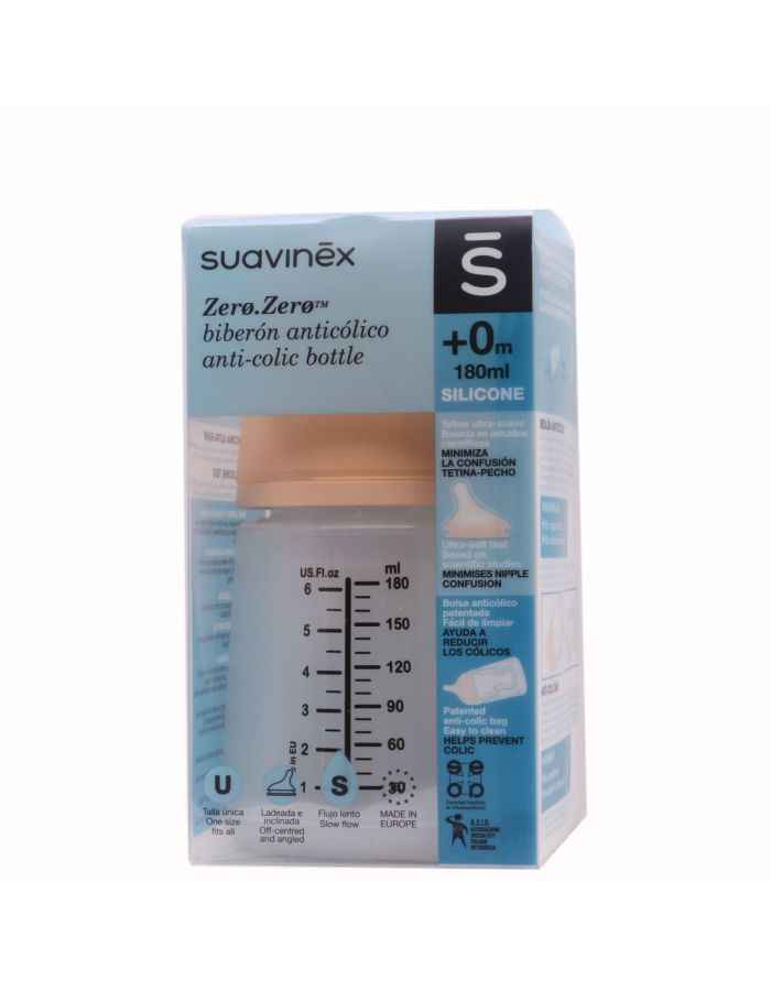 Suavinex Zero Zero Biberón Tetina Silicona Talla U Flujo S +0m 180ml