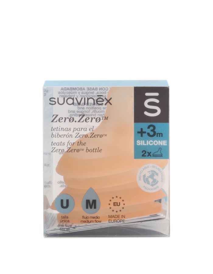 Suavinex Zero Zero Tetina Silicona Flujo M +3m 2 Tetinas