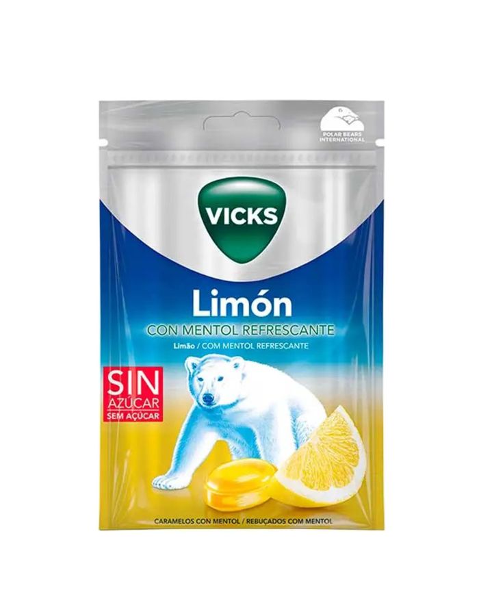 Vicks Limón Caramelos Sin Azúcar Bolsa 72g-1