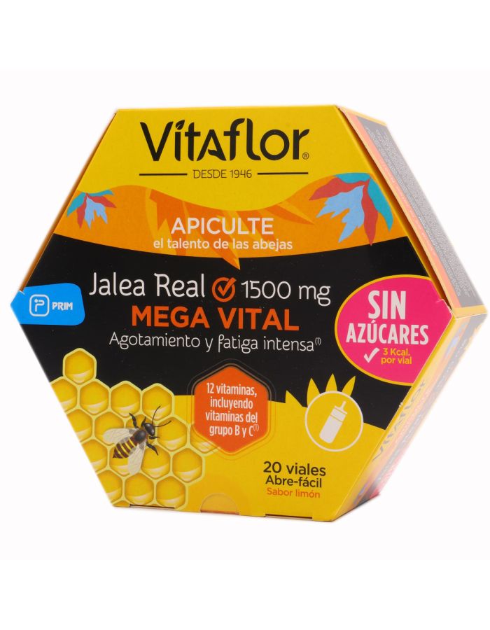 Vitaflor Jalea Real Mega Vital Sin Azúcares 1500mg 20 Viales Bebibles