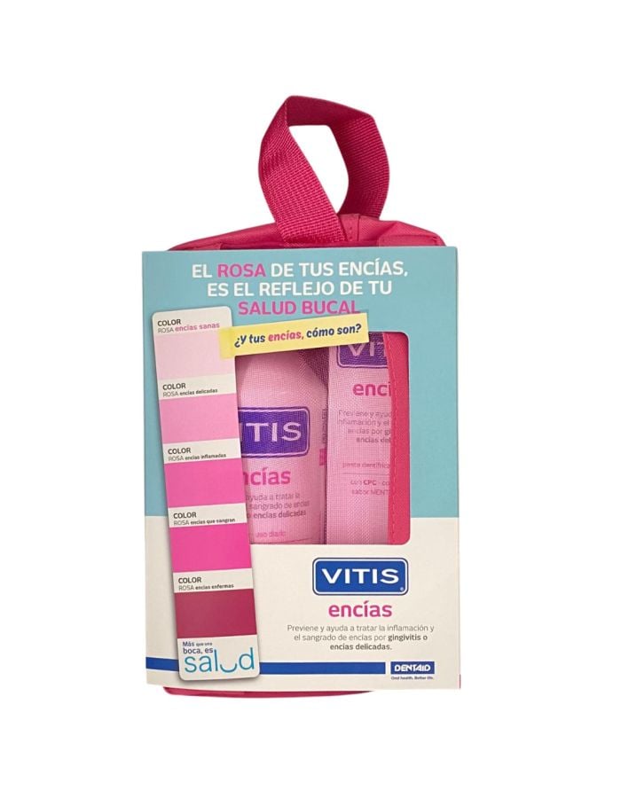 Vitis Encías Pack Colutorio 500ml + Pasta Dentífrica 100ml + Neceser de Regalo