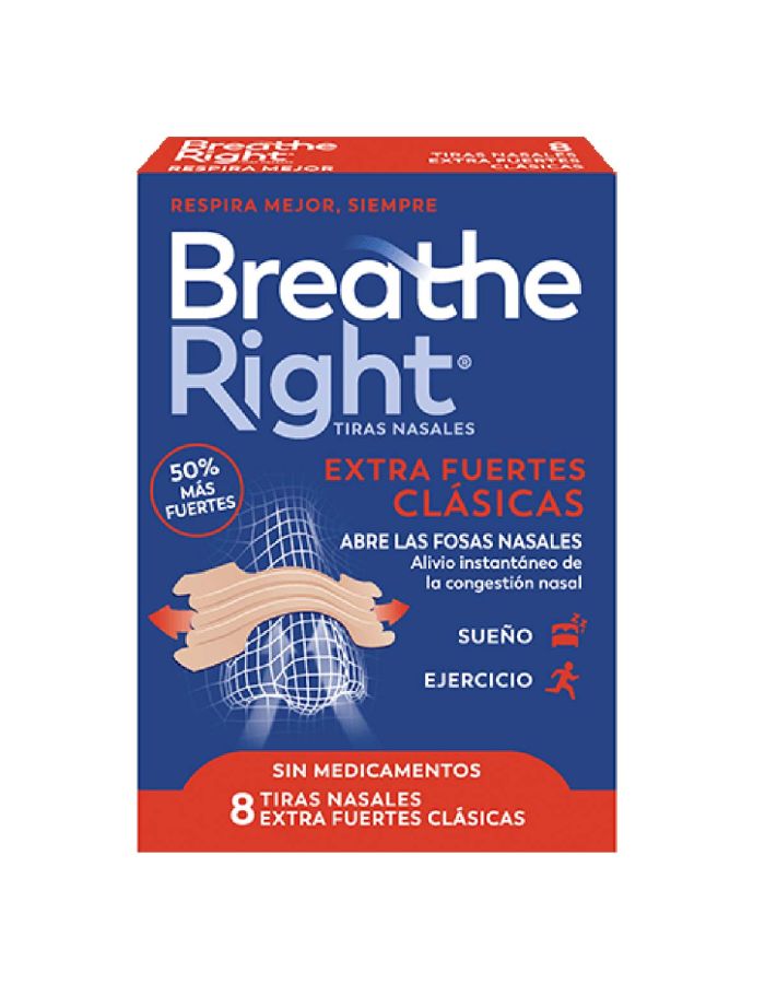 Breathe Rigth Extra Fuertes Clásicas 8 Tiras Nasales Talla Única 
