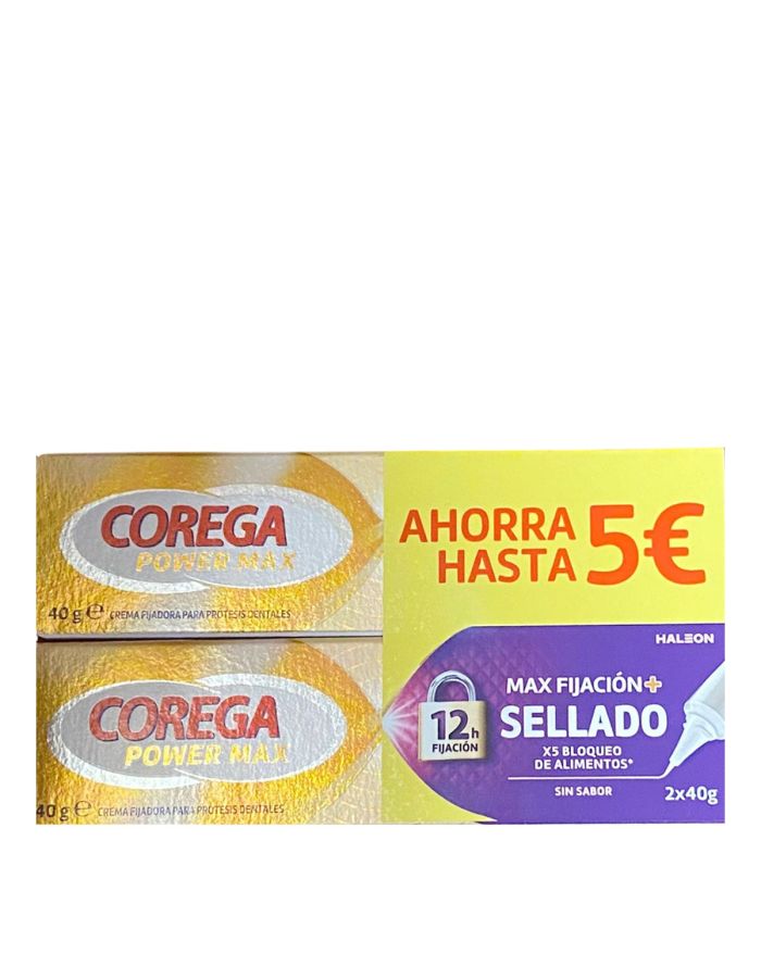 Corega MAX Fijación + Sellado Sin Sabor 40g x 2 Duplo