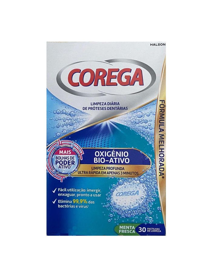Corega Oxígeno Bio Activo 3 Minutos 30 Pastillas Limpiadoras 