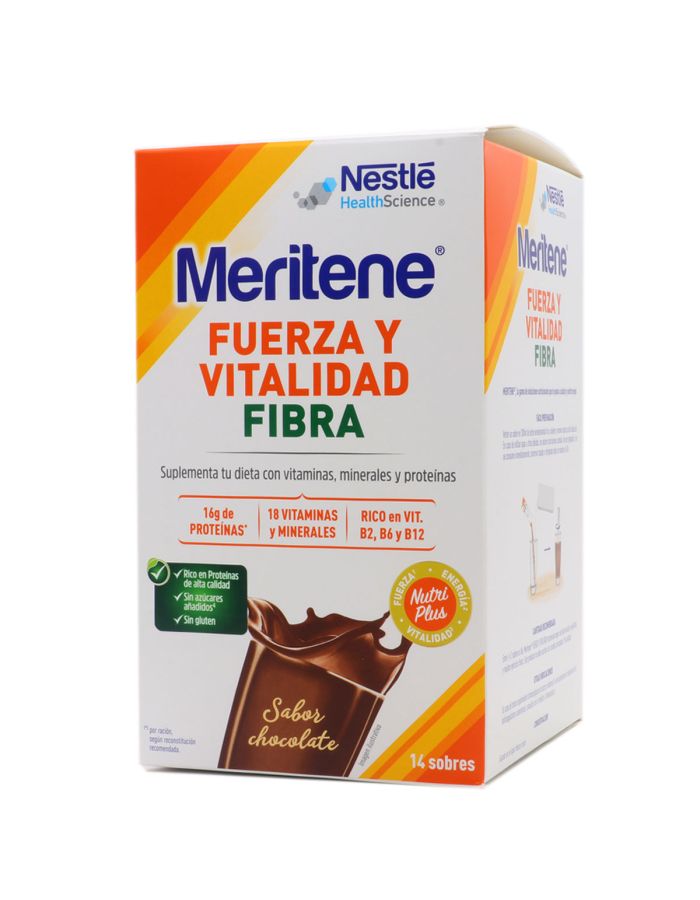 Meritene Fuerza y Vitalidad Fibra Chocolate 14 Sobres para Batido Sabor Chocolate Nestlé