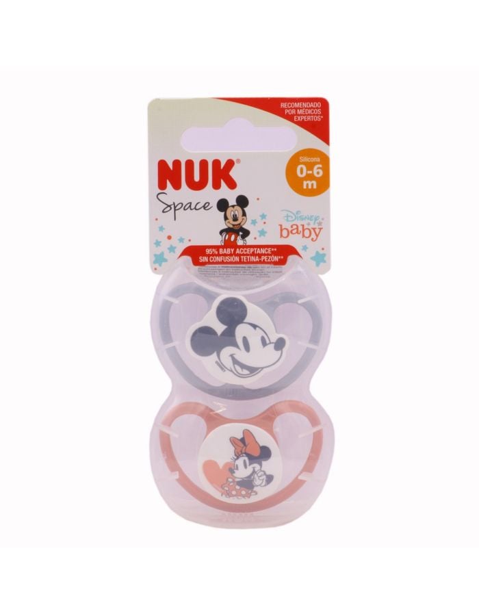 Nuk Space Chupete Silicona Mickey 0-6m Pack 2 Chupetes Gris Rojo