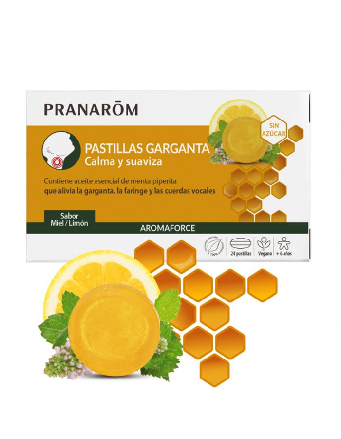Pranarom Garganta 24 Pastillas Sabor Miel y Limón Aromaforce 