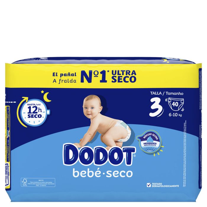 Dodot Bebé Seco Talla 3 6-10Kg 40 Pañales Ultra Seco