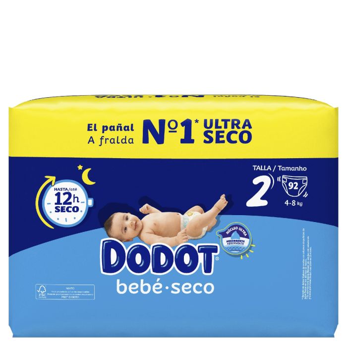 Dodot Bebé Seco Talla 2 4-8Kg 92 Pañales Ultra Seco Jumbo Pack