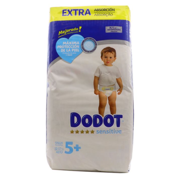 Dodot Sensitive Talla 5+ 12-17Kg 48 Pañales Extra Absorción