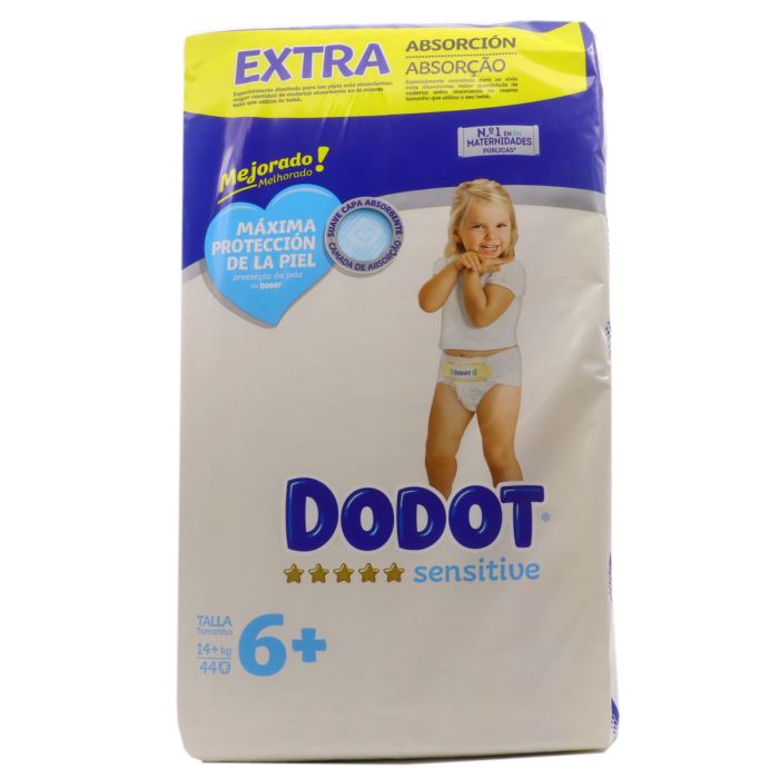 Dodot Sensitive Talla 6+ 14 Kg 44 Pañales Extra Absorción